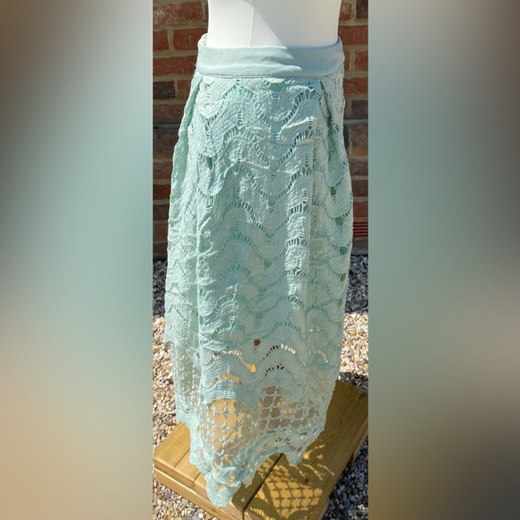 Apricot Size 10 Mint Green A Line Skirt Lace Style Lined Midi - Picture 8 of 8